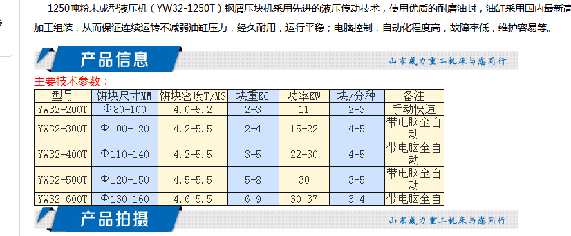 铁屑压块机的技术参数